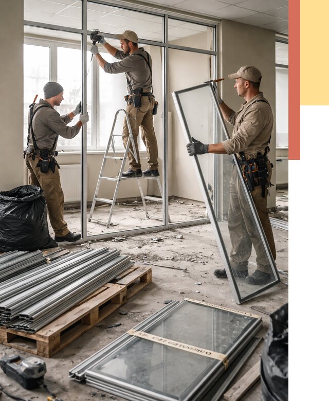 Демонтаж алюминиевых перегородок в Пятигорске от 4315 руб. — быстро и недорого | ОТДЕЛОЧНИК-Птг