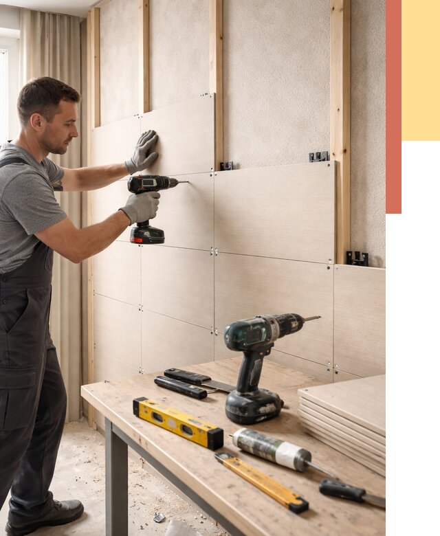 Монтаж МДФ панелей на стены в Пятигорске от 1284 руб. под ключ | ОТДЕЛОЧНИК-Птг