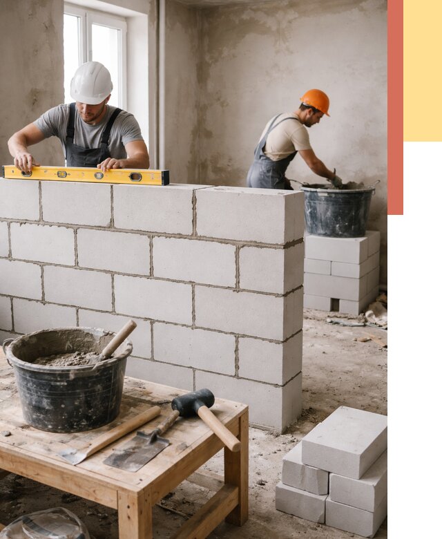 Кладка перегородок из газобетона в Пятигорске от 3287 руб. под ключ | ОТДЕЛОЧНИК-Птг