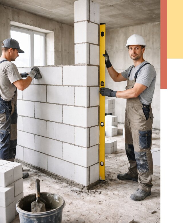 Кладка перегородок из пеноблока в Пятигорске от 1849 руб. под ключ | ОТДЕЛОЧНИК-Птг