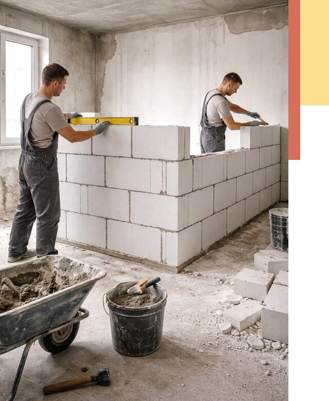 Кладка перегородок из ПГП в Пятигорске от 2568 руб./м2 — монтаж и возведение под ключ | ОТДЕЛОЧНИК-Птг