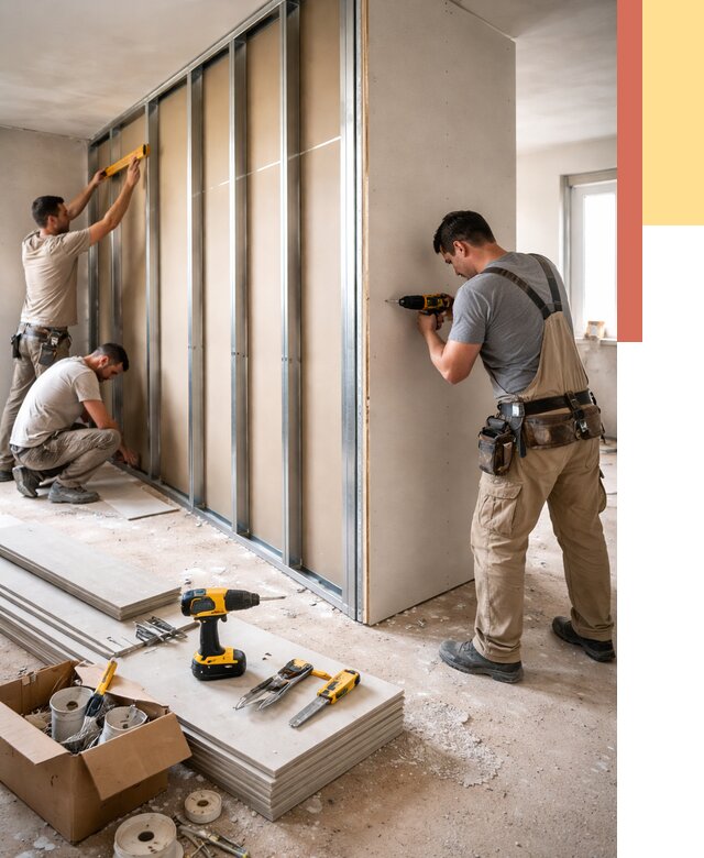 Монтаж однослойной перегородки из гипсокартона в Пятигорске от 668 руб. | ОТДЕЛОЧНИК-Птг