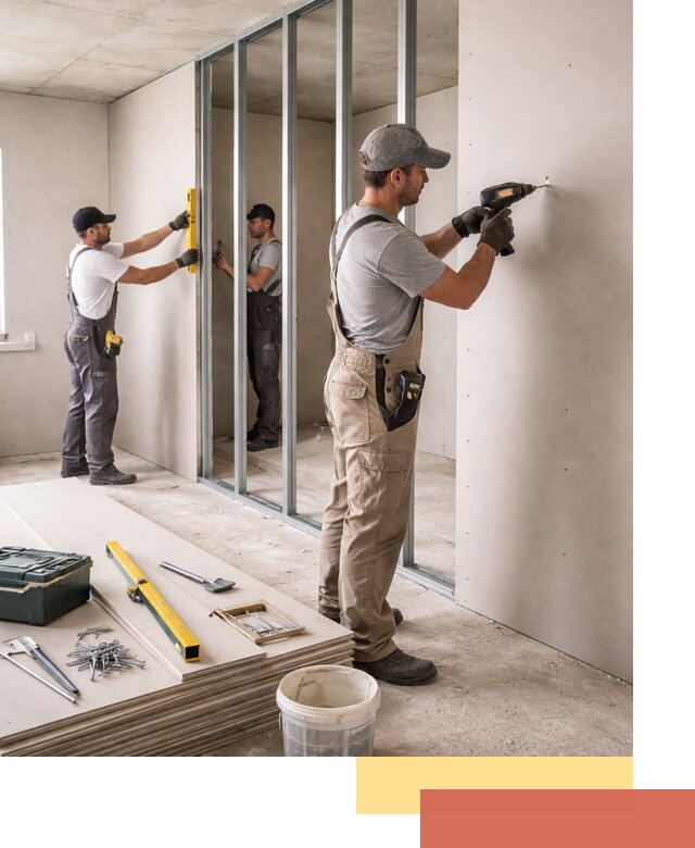 Однослойная перегородка из гипсокартона в Пятигорске под ключ, монтаж и отделка