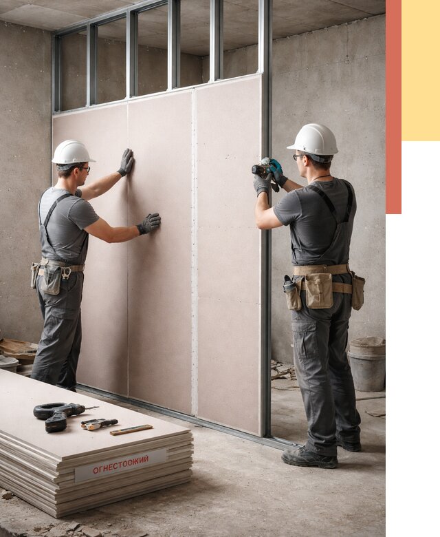 Перегородка из огнестойкого гипсокартона в Пятигорске от 1901 руб. под ключ | ОТДЕЛОЧНИК-Птг