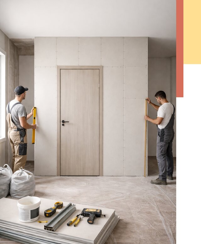 Перегородка из гипсокартона с дверью в Пятигорске от 4623 руб. под ключ | ОТДЕЛОЧНИК-Птг