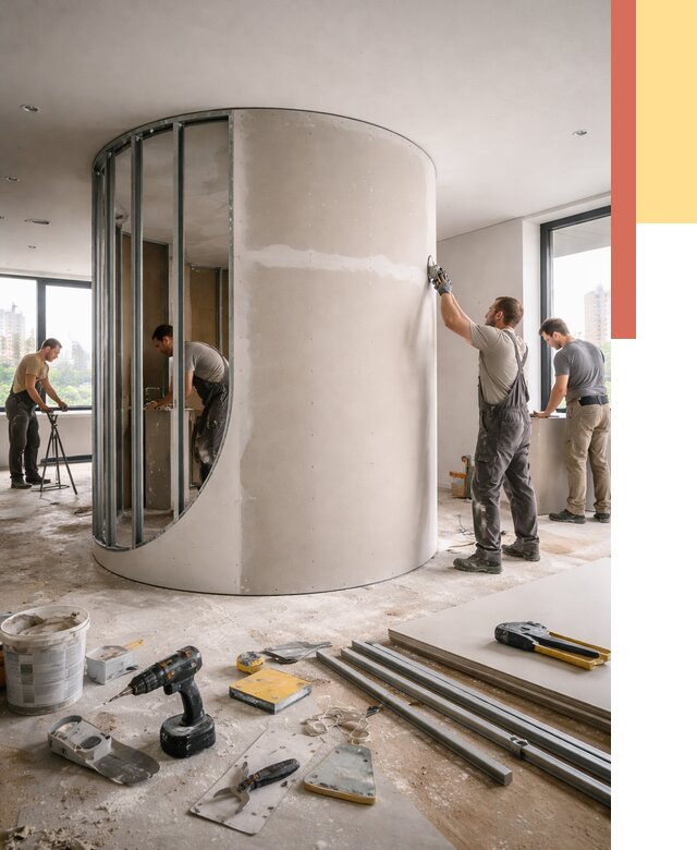 Радиусная перегородка из гипсокартона в Пятигорске от 2979 руб. под ключ | ОТДЕЛОЧНИК-Птг