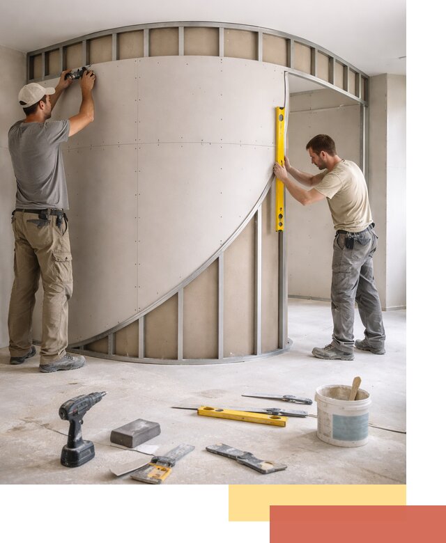 Радиусная перегородка из гипсокартона в Пятигорске под ключ