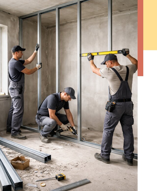 Монтаж каркаса перегородки из профиля в Пятигорске от 770 руб. | ОТДЕЛОЧНИК-Птг