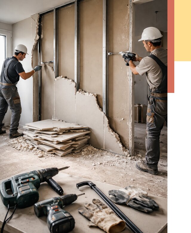 Демонтаж перегородки из гипсокартона в Пятигорске от 1233 руб. быстро и недорого | ОТДЕЛОЧНИК-Птг