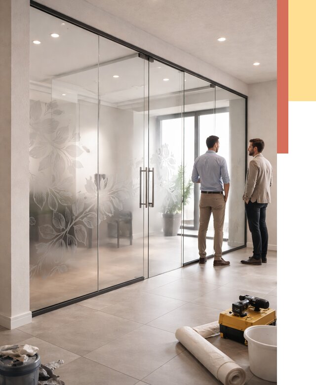 Стеклянные перегородки с рисунком в Пятигорске от 12841 руб. монтаж и нанесение | ОТДЕЛОЧНИК-Птг