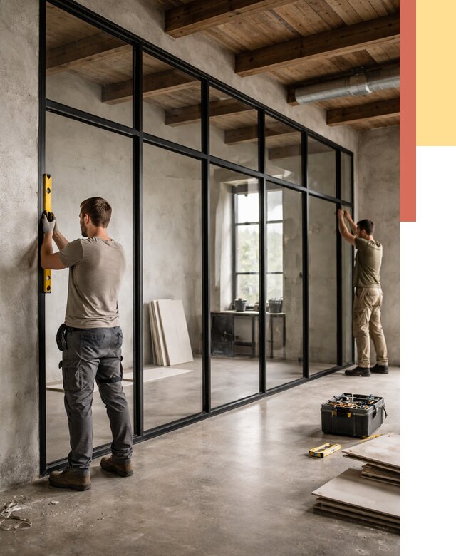 Стеклянные перегородки лофт в Пятигорске от 10787 руб. под ключ | ОТДЕЛОЧНИК-Птг