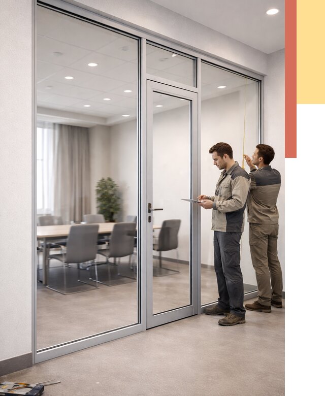 Установка и монтаж алюминиевых перегородок со стеклом в Пятигорске от 8424 руб. | ОТДЕЛОЧНИК-Птг