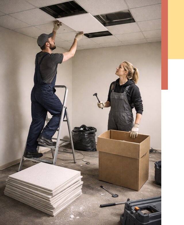 Демонтаж потолочной плитки в Пятигорске от 4623 руб. быстро и недорого | ОТДЕЛОЧНИК-Птг