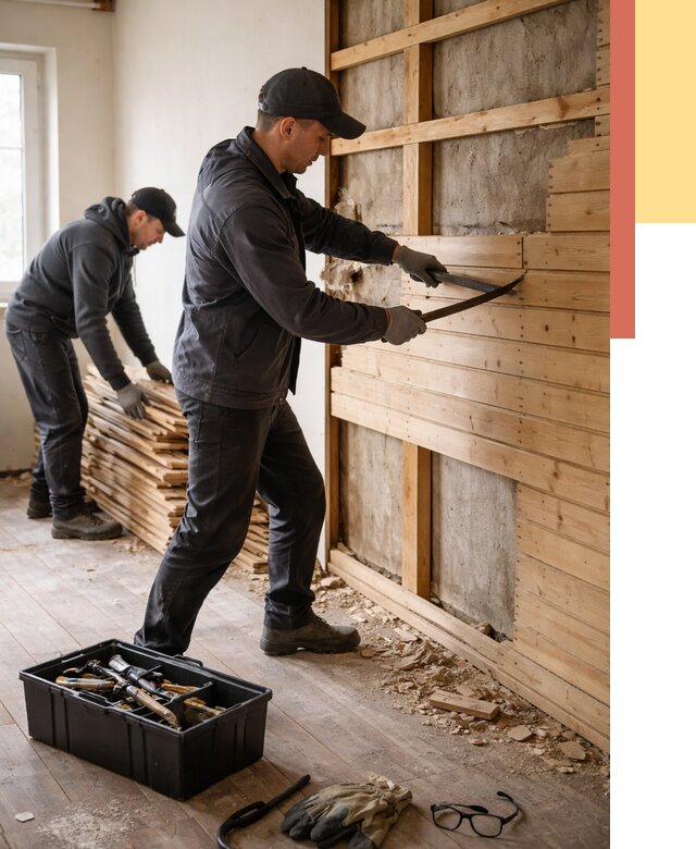 Демонтаж вагонки в Пятигорске от 3904 руб/м2 — быстро и недорого | ОТДЕЛОЧНИК-Птг