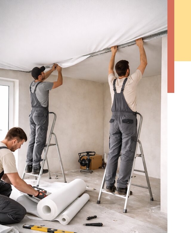 Монтаж тканевого натяжного потолка в Пятигорске от 3596 руб. под ключ | ОТДЕЛОЧНИК-Птг