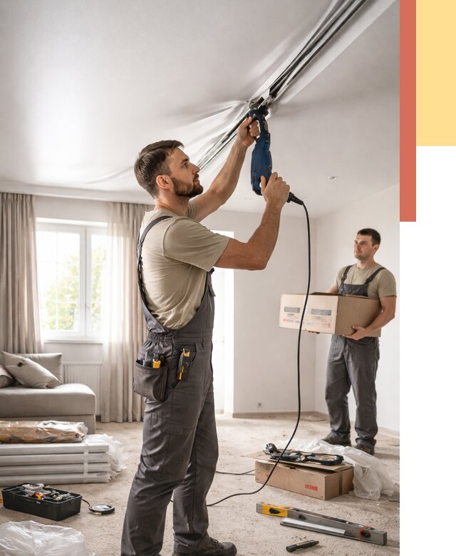 Монтаж сатинового натяжного потолка в Пятигорске от 3596 руб. | Быстро, недорого — ОТДЕЛОЧНИК-Птг