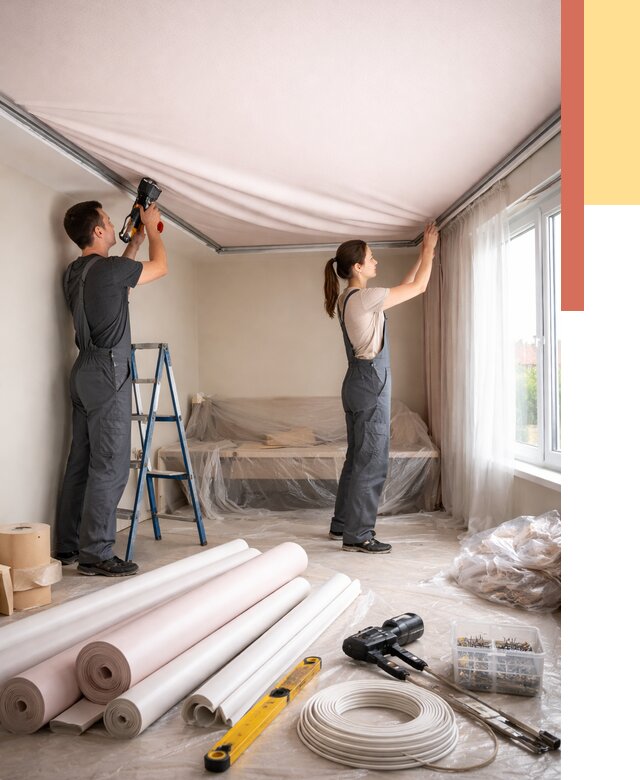 Монтаж цветного натяжного потолка в Пятигорске от 4315 руб/м² — быстро и недорого | ОТДЕЛОЧНИК-Птг