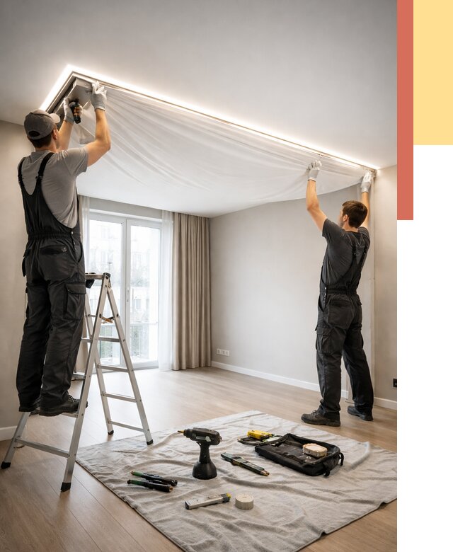 Монтаж парящего натяжного потолка в Пятигорске от 4623 руб. быстро и недорого | ОТДЕЛОЧНИК-Птг