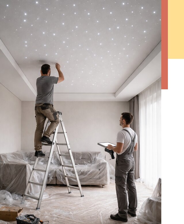 Монтаж натяжного потолка «звездное небо» в Пятигорске от 6677 руб. | ОТДЕЛОЧНИК-Птг