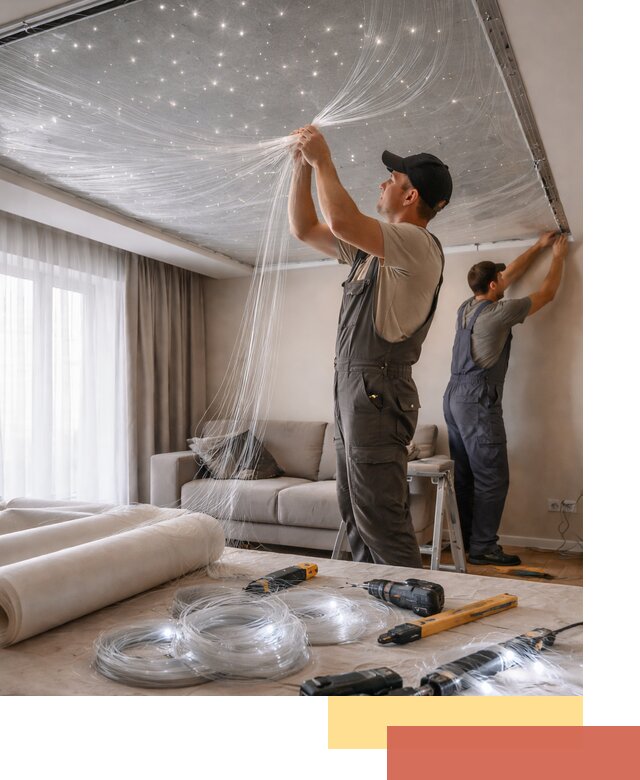 Монтаж натяжного потолка «Звездное небо» в Пятигорске