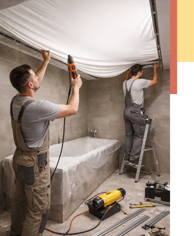 Монтаж натяжного потолка в ванной в Пятигорске от 1233 руб. под ключ | ОТДЕЛОЧНИК-Птг