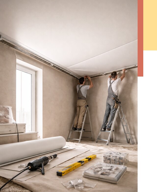 Монтаж натяжного потолка в спальне в Пятигорске от 3904 руб. под ключ | ОТДЕЛОЧНИК-Птг