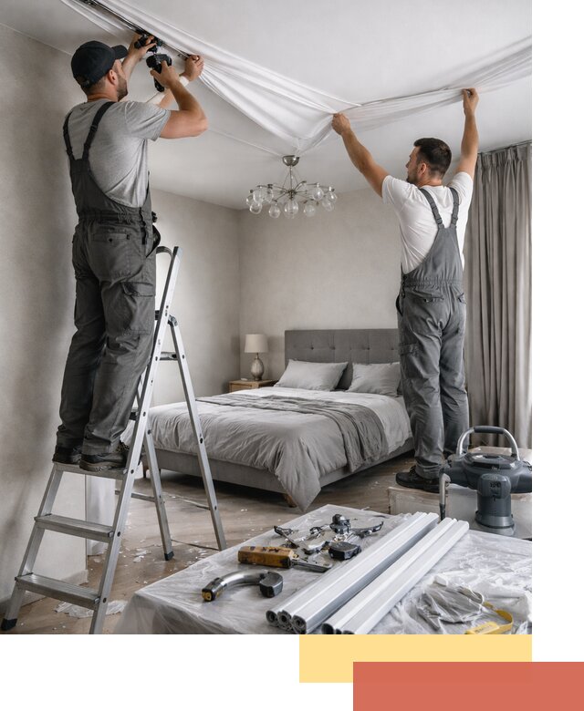 Монтаж натяжного потолка в спальне в Пятигорске