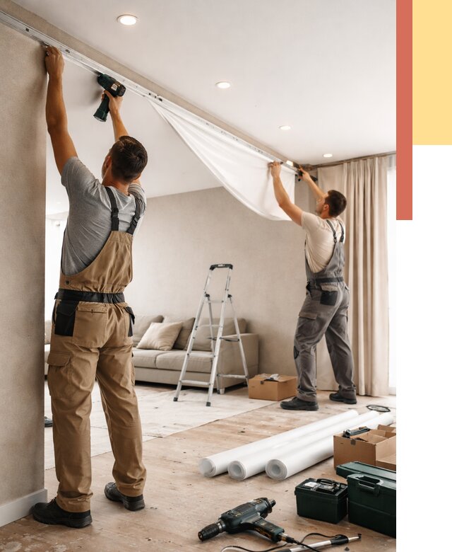 Монтаж натяжного потолка в гостиной в Пятигорске от 565 руб. | ОТДЕЛОЧНИК-Птг