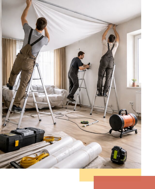 Монтаж натяжного потолка в гостиной в Пятигорске