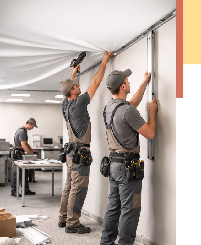 Монтаж натяжного потолка в офисе в Пятигорске от 462 руб/м² — быстро и недорого | ОТДЕЛОЧНИК-Птг