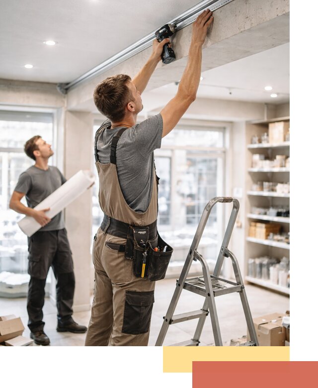 Монтаж натяжных потолков в магазине в Пятигорске