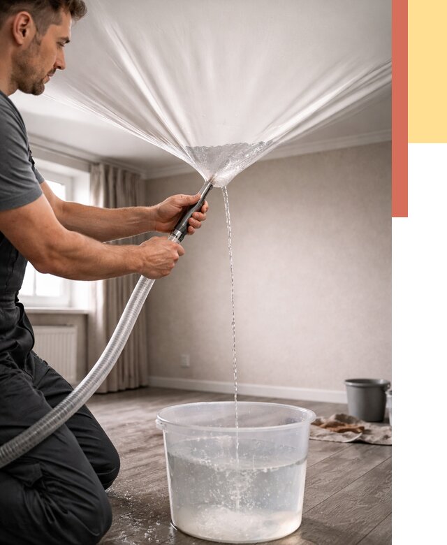 Слив воды с натяжного потолка в Пятигорске от 2568 руб. быстро и недорого | ОТДЕЛОЧНИК-Птг