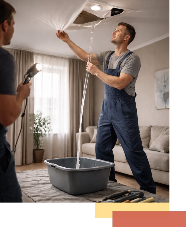 Слив воды с натяжного потолка в Пятигорске быстро и аккуратно