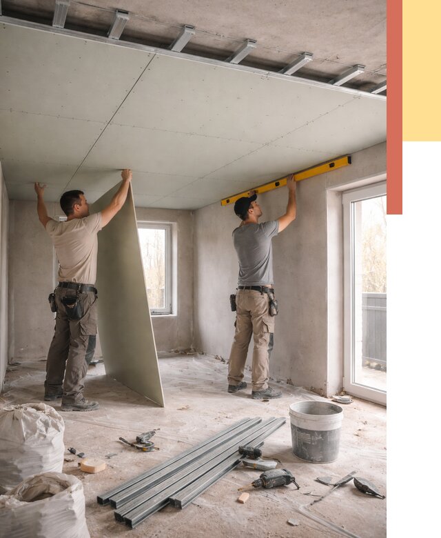 Одноуровневый потолок из гипсокартона в Пятигорске от 770 руб. — монтаж под ключ | ОТДЕЛОЧНИК-Птг