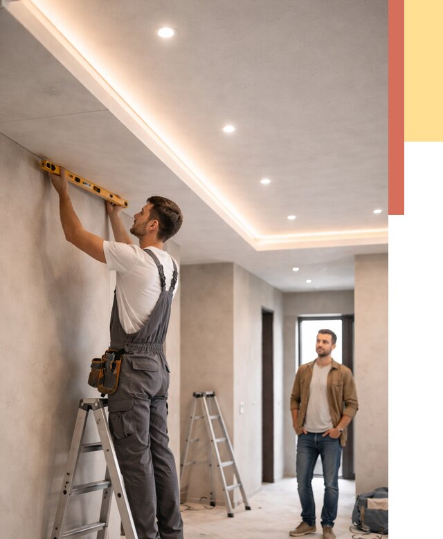 Потолок из гипсокартона с подсветкой в Пятигорске от 770 руб./м2 под ключ | ОТДЕЛОЧНИК-Птг